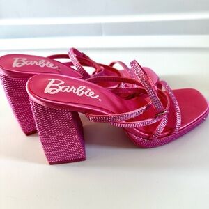 Barbie x Forever 21 Rhinestone Bling Strappy Platform Block Heels Pink Size 7